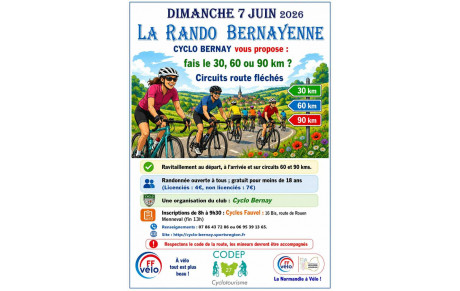 Dimanche 7 juin 2026 Cyclo "La Randonnée Bernayenne"